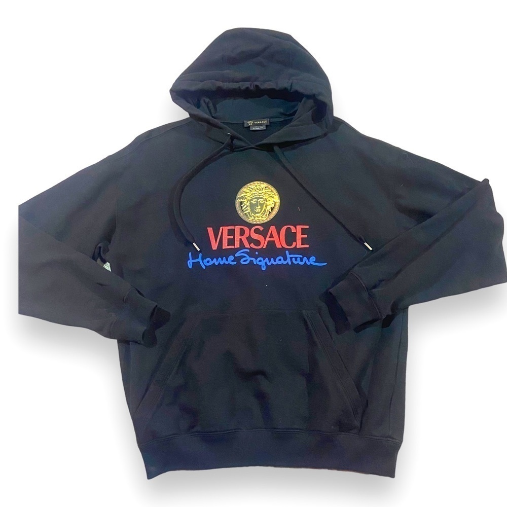 Versace Home Signature Hooded Logo Sweatshirt Sz S Black